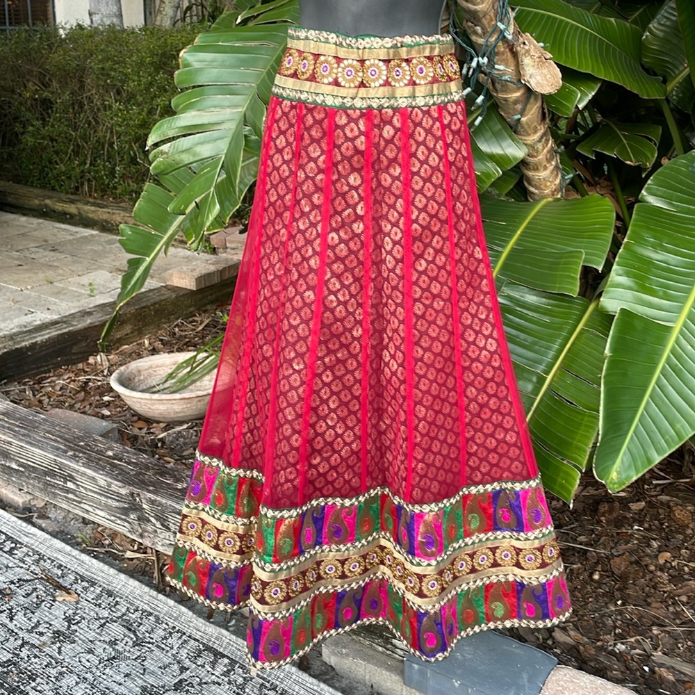 statement, gold, metallic mirror work festival skirt